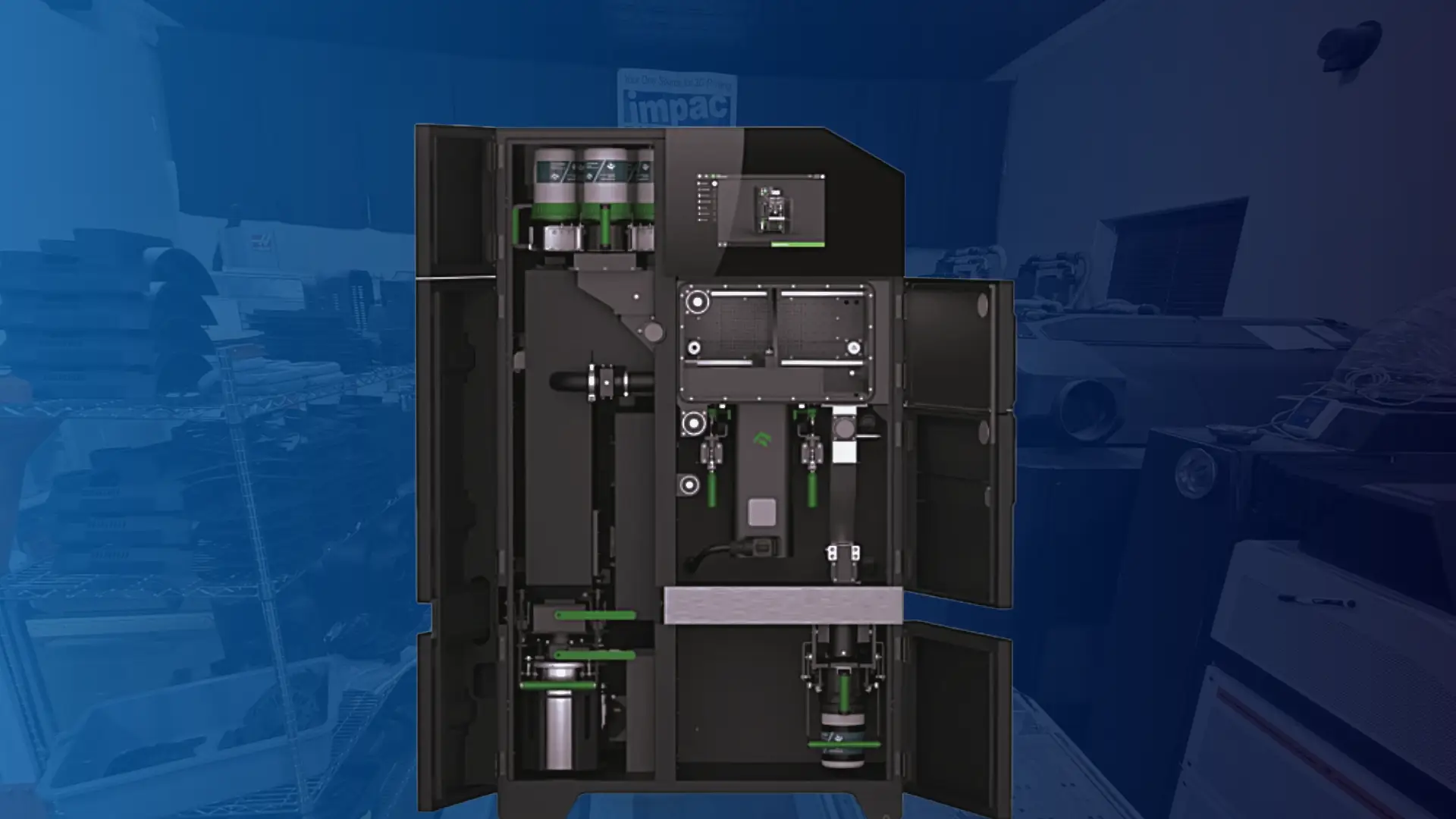 One Click Metal's MPRINTpro on blue background at Impac Addative 3D
